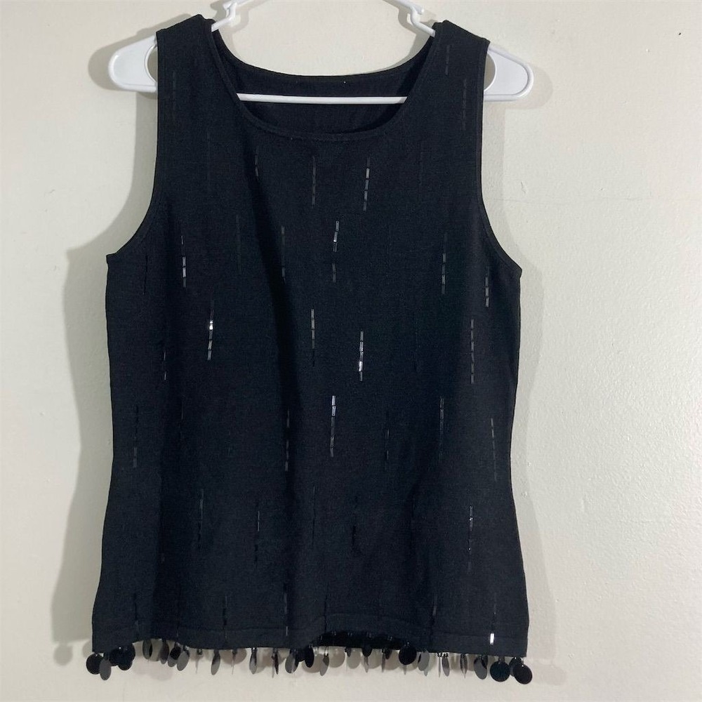 Unbranded Sequin Fringe Tank Top Women Small Black Excellent Sleeveless Knit